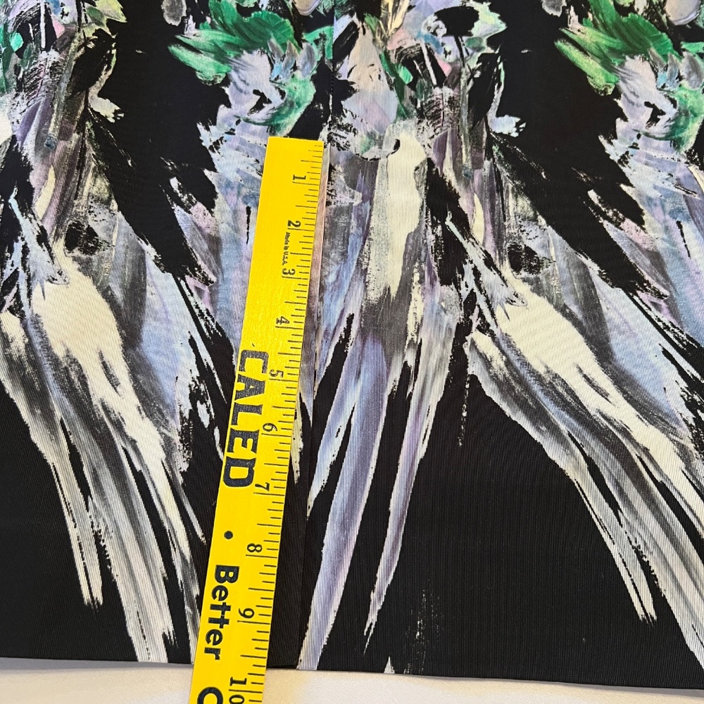 Milly Black Floral-Print Midi Dress with Green and White Brushstroke Accents - Picture 14 of 14
